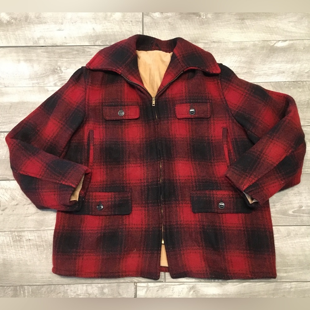 Vtg Great Western Plaid Upland Hunting Birding Chore Work Wool Men Jacket Medium